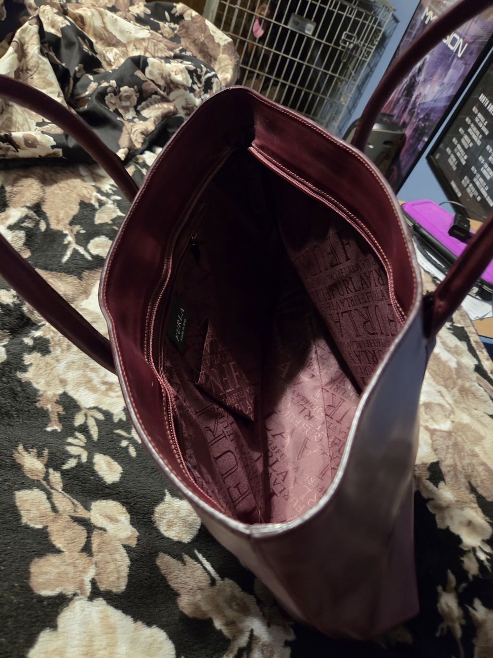 Furla Burgundy Leather Tote Bag - Picture 3 of 4